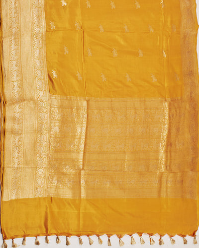 Gir Forest Yellow Soft Silk Yali motif Saree