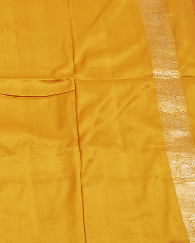 Gir Forest Yellow Soft Silk Yali motif Saree