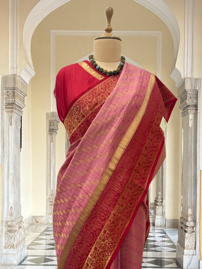 Gaurangi Peach & Red Silk Saree