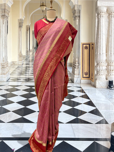 Gaurangi Peach & Red Silk Saree