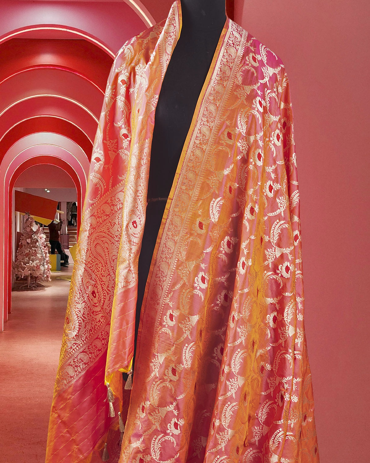 Jashn-e-Bahar Peach Katan Silk Saree