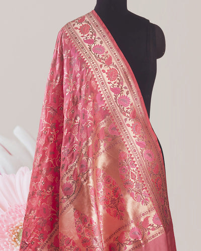 Rinpoche Peach Lotus Katan Silk Saree