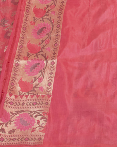 Rinpoche Peach Lotus Katan Silk Saree