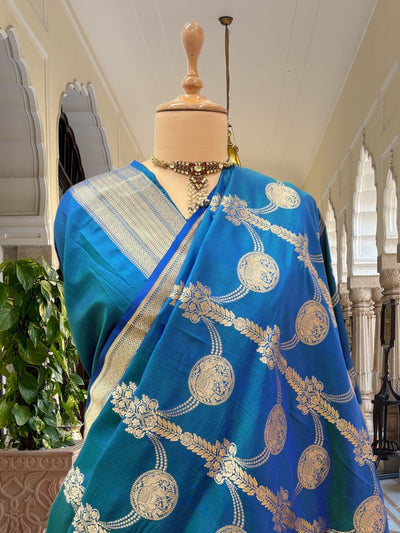 Royal Procession Blue Katan Silk Saree