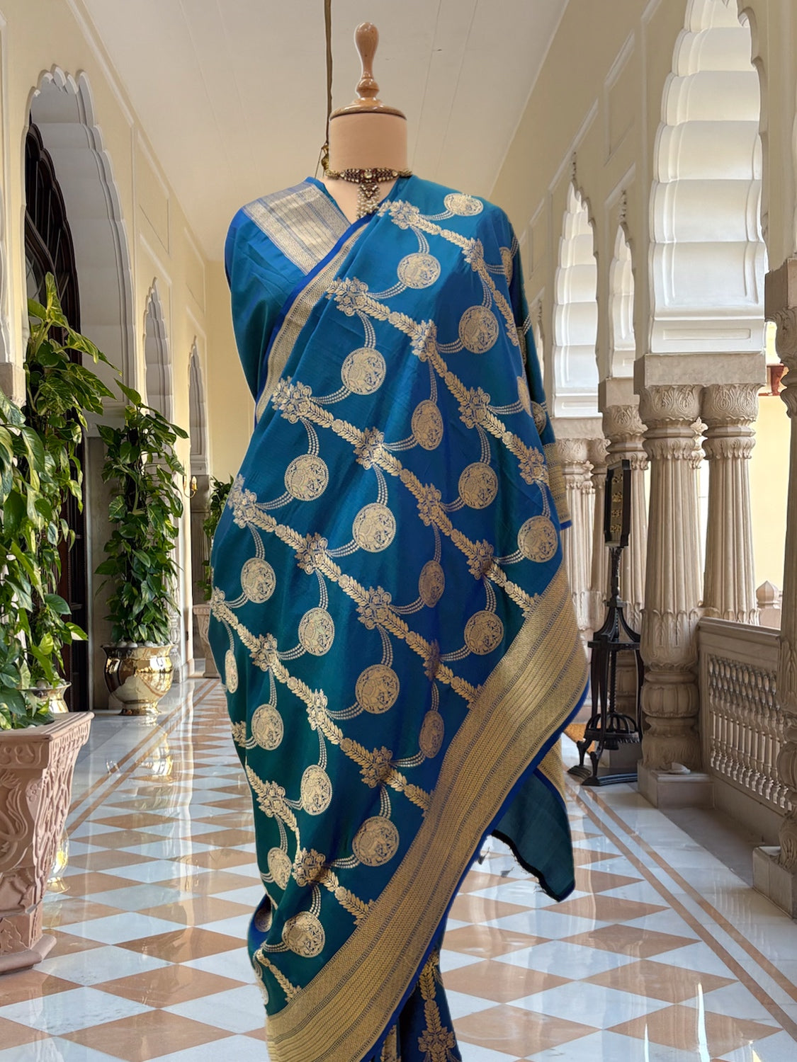 Royal Procession Blue Katan Silk Saree