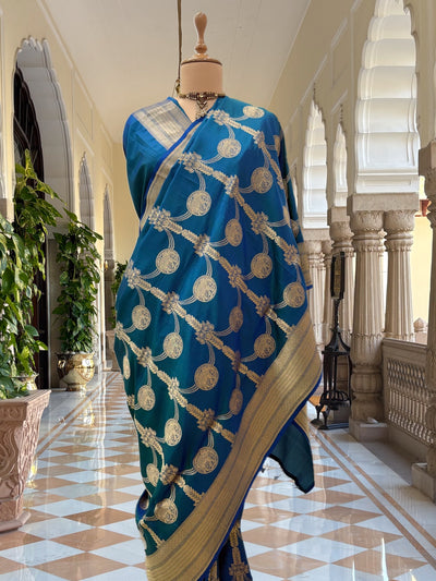 Royal Procession Blue Katan Silk Saree