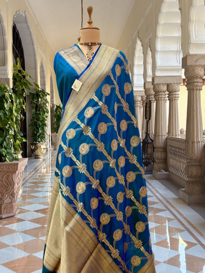 Royal Procession Blue Katan Silk Saree