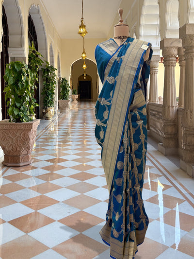 Royal Procession Blue Katan Silk Saree