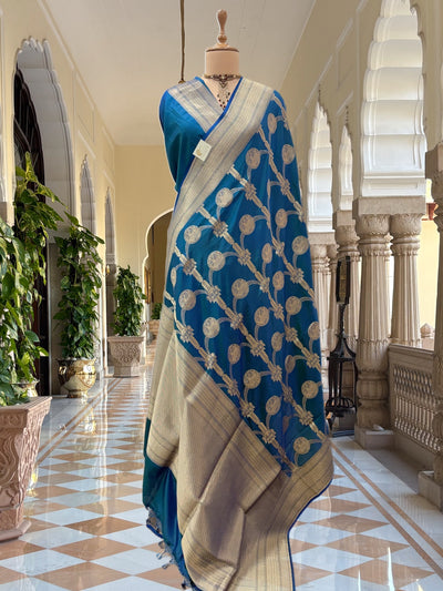 Royal Procession Blue Katan Silk Saree
