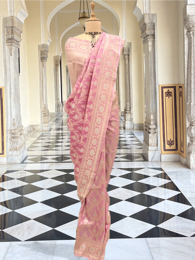 Devyani Pink Banarasi Katan Silk Jangla Saree