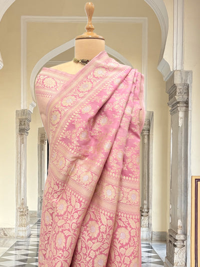 Devyani Pink Banarasi Katan Silk Jangla Saree