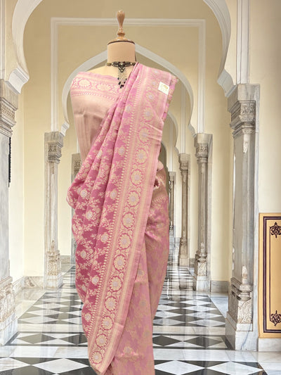 Devyani Pink Banarasi Katan Silk Jangla Saree