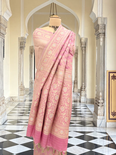 Devyani Pink Banarasi Katan Silk Jangla Saree