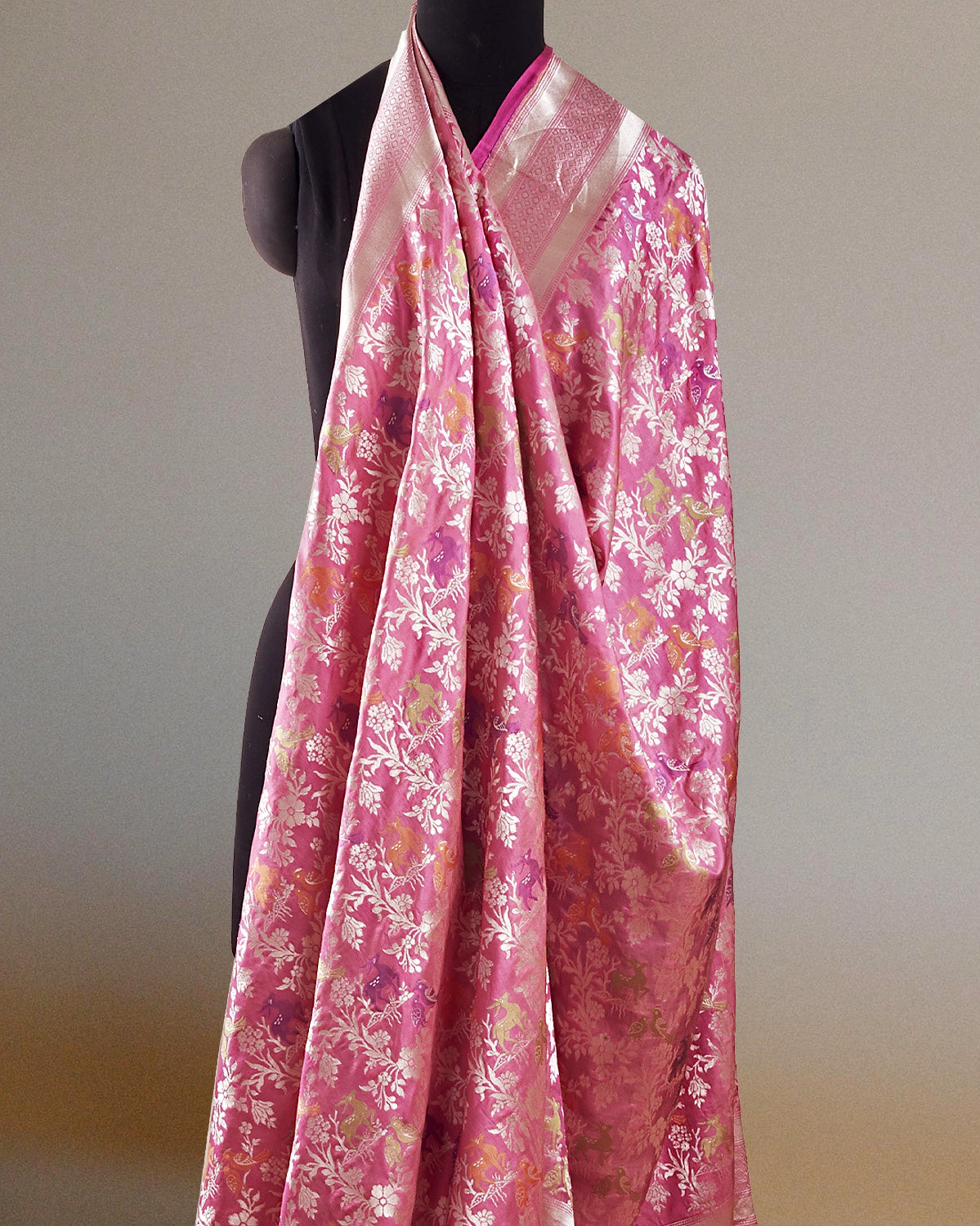 Serengeti Pink Shikarbagh Jaal Silk Saree