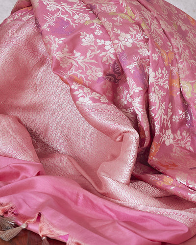 Serengeti Pink Shikarbagh Jaal Silk Saree