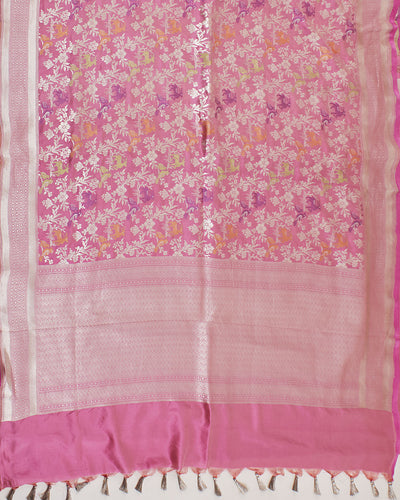 Serengeti Pink Shikarbagh Jaal Silk Saree