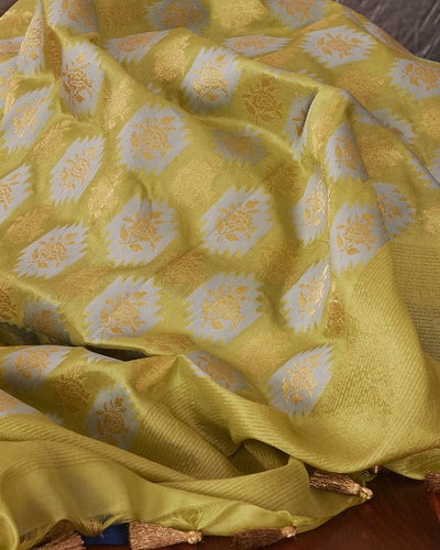 Niloufer Pista Green Silk Saree