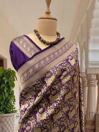 Nathdwara Purple Pichvai Katan Silk Saree