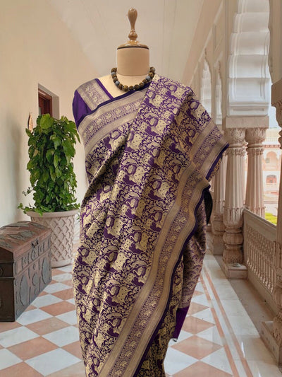 Nathdwara Purple Pichvai Katan Silk Saree