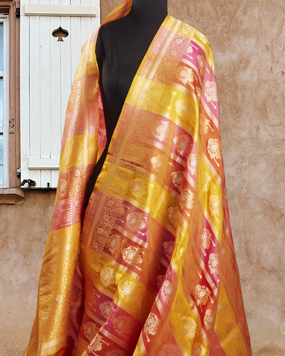 Mehraab Yellow Rangkaat Katan Silk Saree