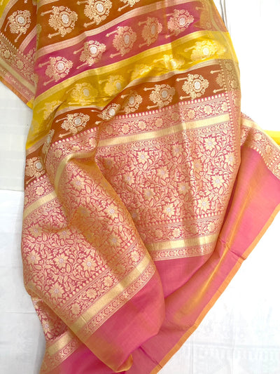 Mehraab Yellow Rangkaat Katan Silk Saree