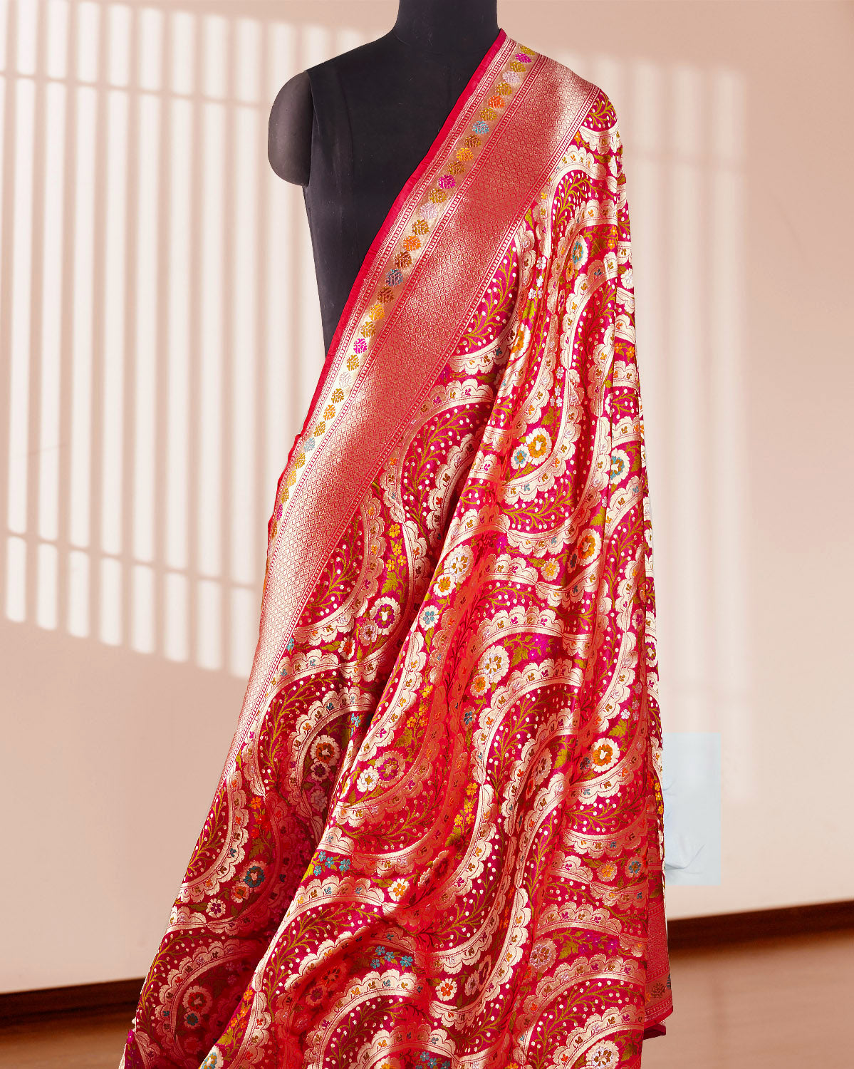 Bhasundara Rani Red Gyasar Katan Silk Saree