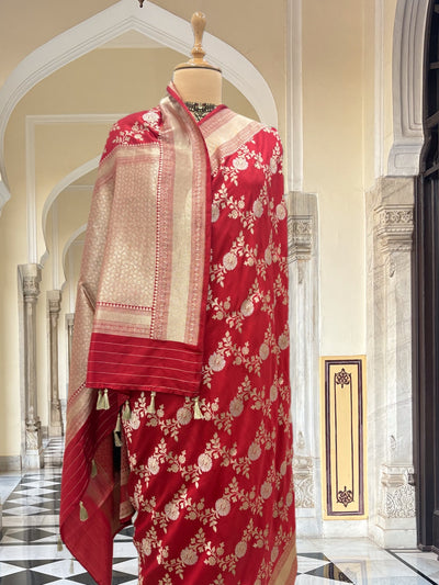 Leela Red Jangla Katan Silk Saree