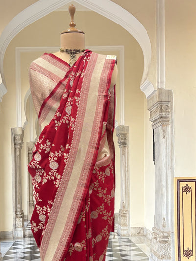 Leela Red Jangla Katan Silk Saree