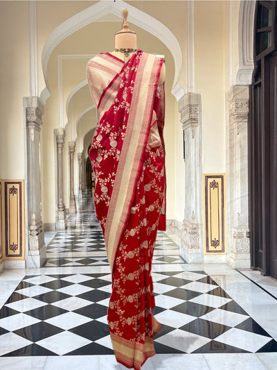 Leela Red Jangla Katan Silk Saree