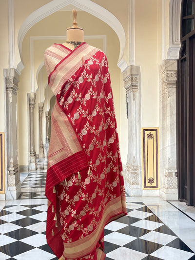 Leela Red Jangla Katan Silk Saree