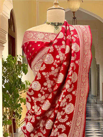 Bhanupriya Red Jangla Katan Silk Saree