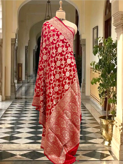 Bhanupriya Red Jangla Katan Silk Saree