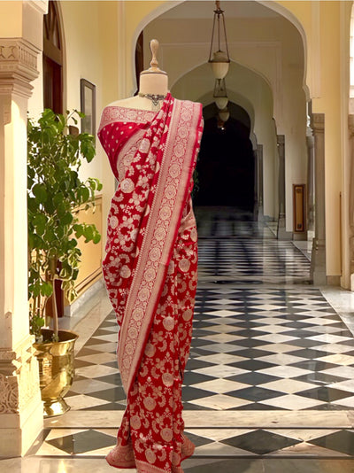 Bhanupriya Red Jangla Katan Silk Saree