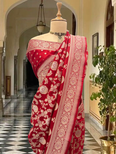 Bhanupriya Red Jangla Katan Silk Saree