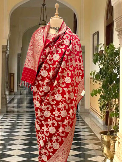 Bhanupriya Red Jangla Katan Silk Saree