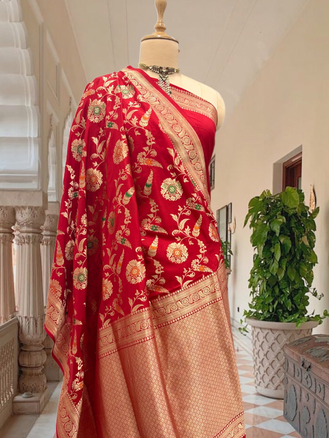Gulposh Red Banarasi Katan Silk Saree