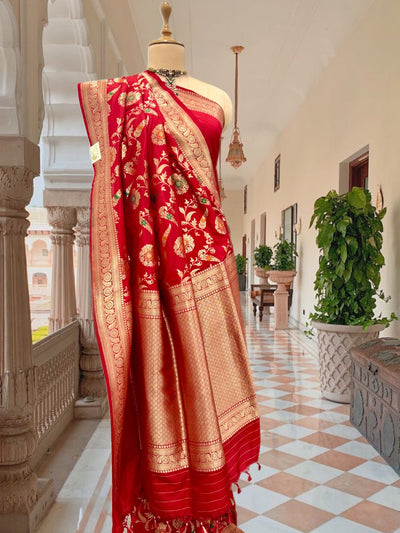 Gulposh Red Banarasi Katan Silk Saree