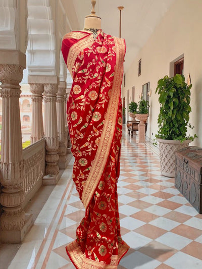 Gulposh Red Banarasi Katan Silk Saree