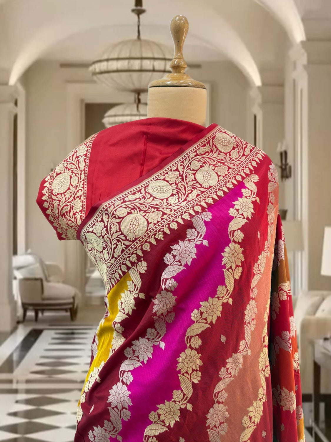 Yashodhara Red Rangkaat Katan Silk Saree