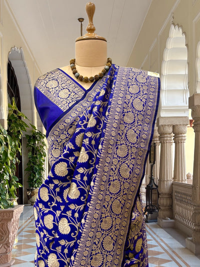 Jayanti Blue Jangla Katan Silk Saree
