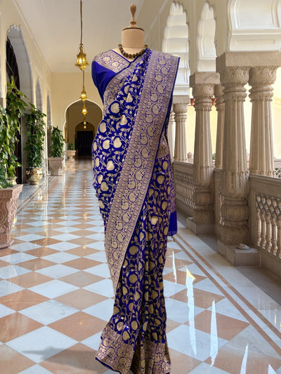 Jayanti Blue Jangla Katan Silk Saree