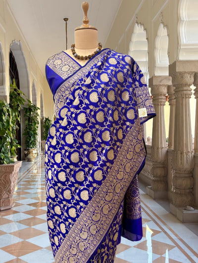 Jayanti Blue Jangla Katan Silk Saree