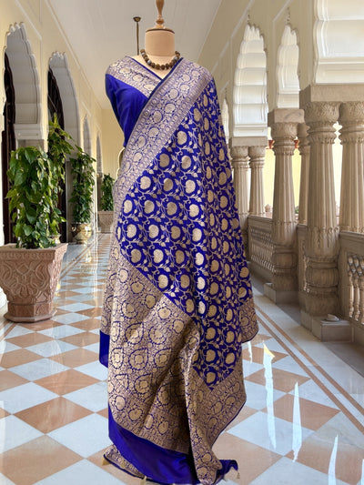 Jayanti Blue Jangla Katan Silk Saree