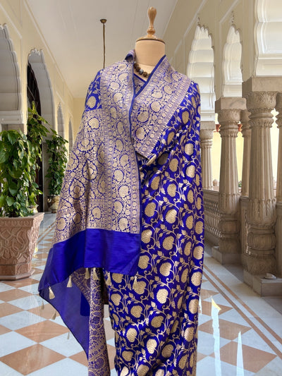 Jayanti Blue Jangla Katan Silk Saree