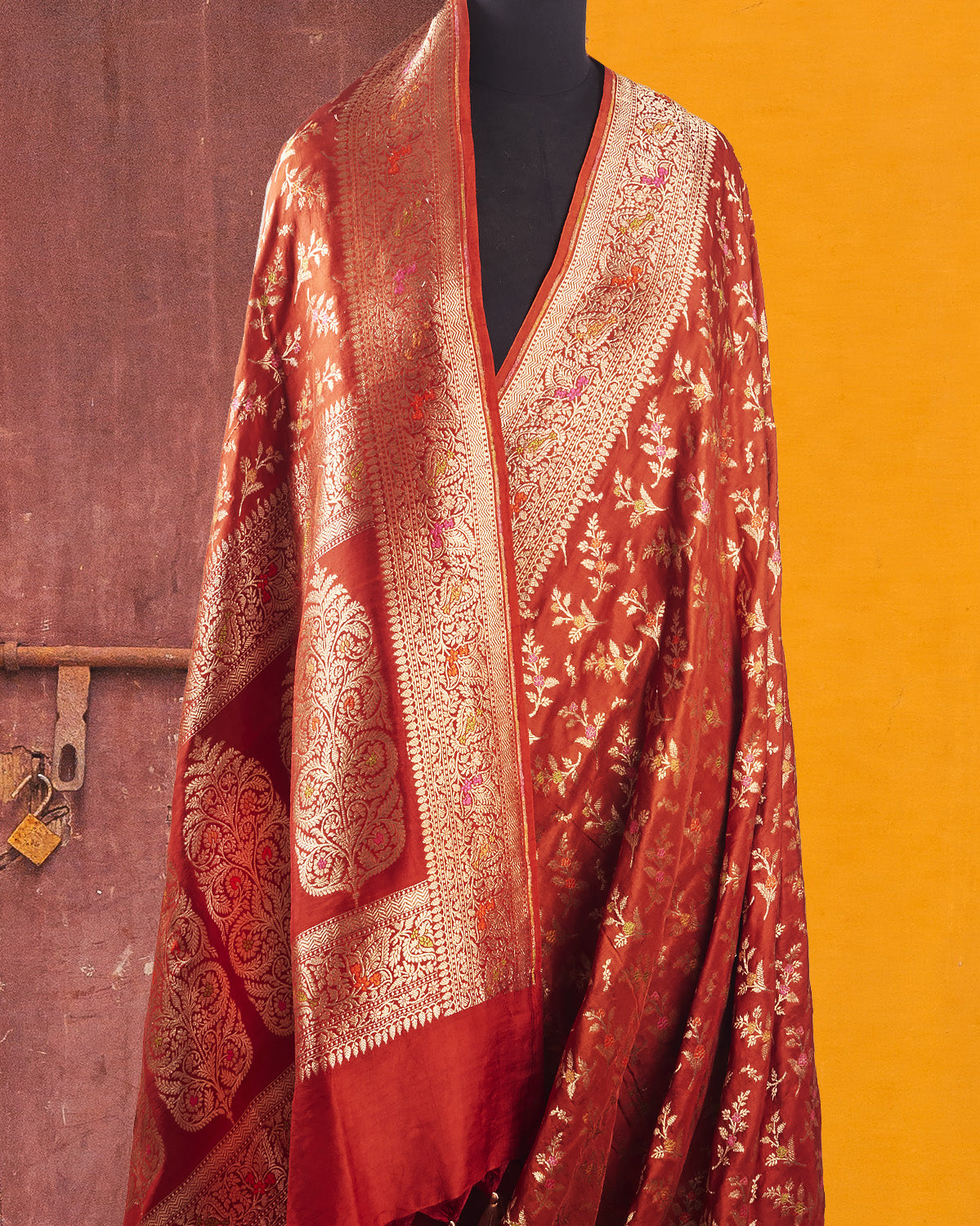 Chand Bibi Rust Katan Silk Sari