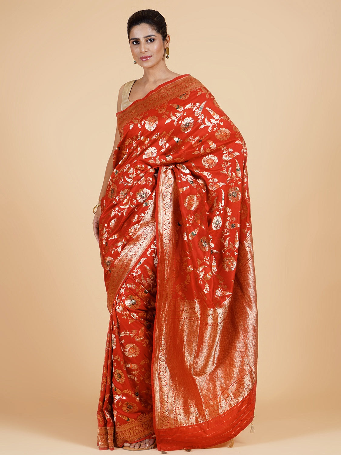 Navya Naveli Rust Banarasi Katan Silk Sari