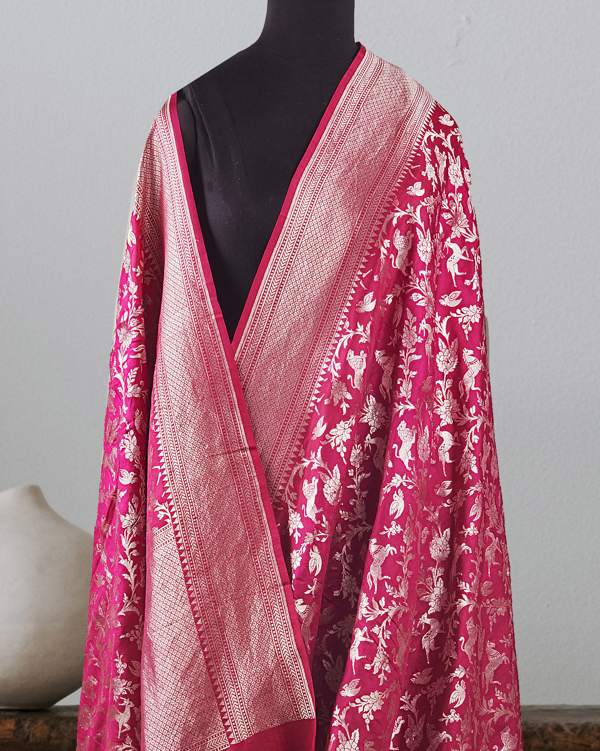 Bandhavgarh Pink Shikargah Katan Silk Saree