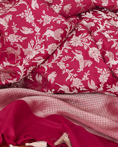 Bandhavgarh Pink Shikargah Katan Silk Saree