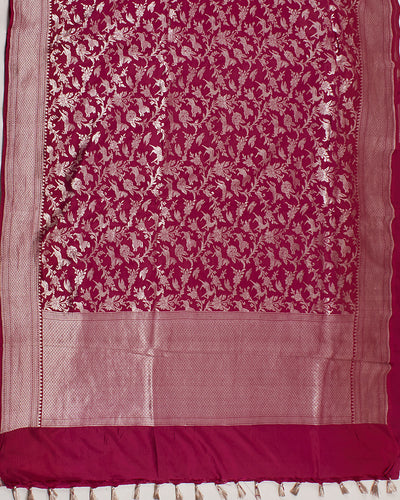 Bandhavgarh Pink Shikargah Katan Silk Saree
