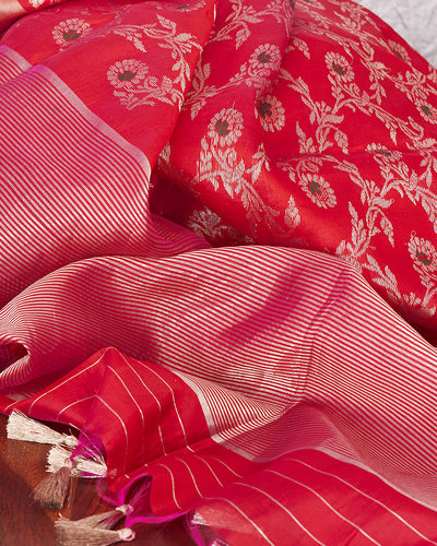 Burmese Ruby Red Silk Sari
